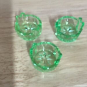 Set of Three Green Glass depression glass salts